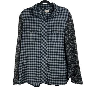 LOGO Lori Goldstein Women's Blue/Gray Plaid Zip and Snap Jacket - Size Large